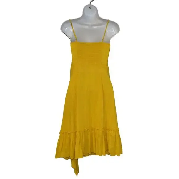 B0 DEREK LAM 10 CROSBY Marigold Cotton Ruffle Asymmetrical Hem Cami Dress Sz 4 - Picture 4 of 6